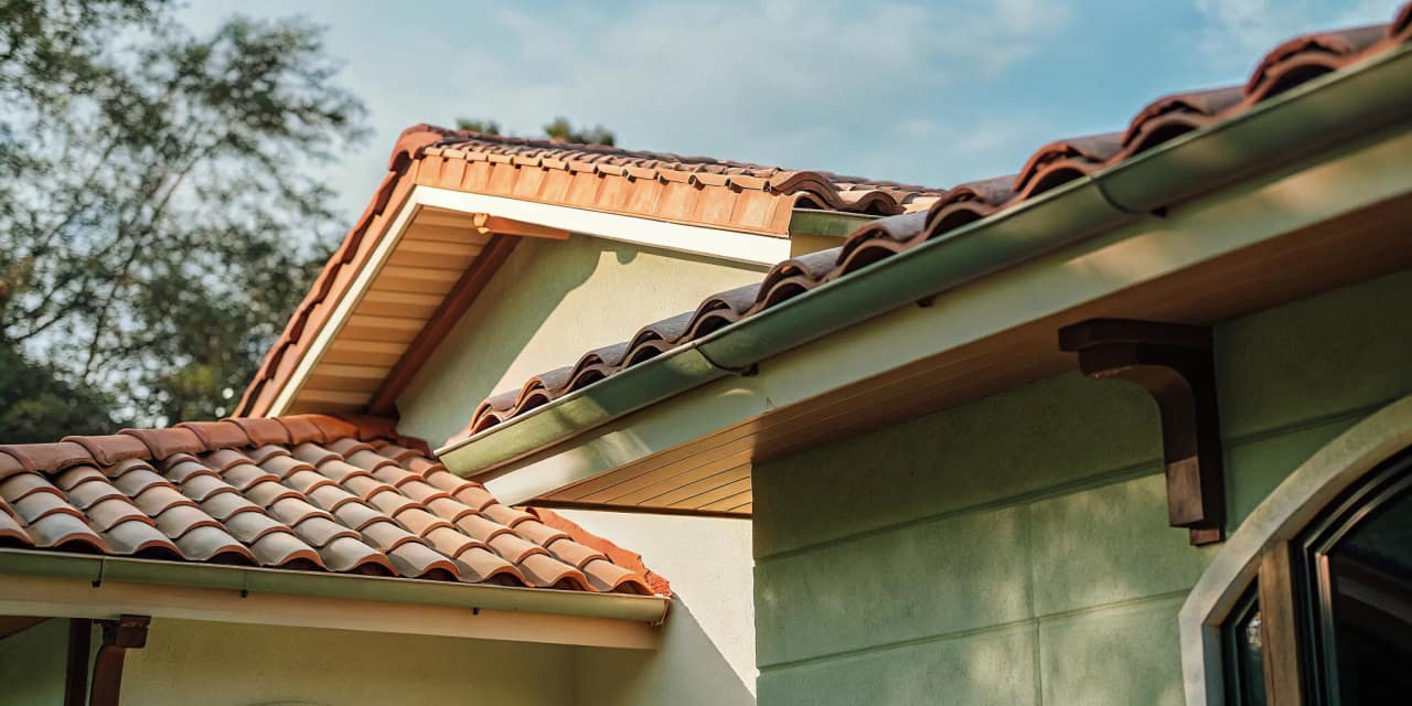 Clay tile roof on a home in Austin, Texas with warm sunset lighting